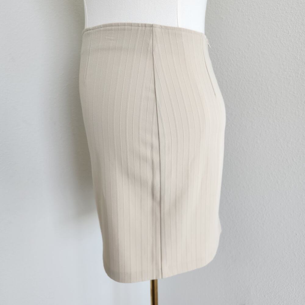 Vintage Y2K Cream Tan Pinstripe High Waisted Mini Pencil Skirt Back Zip 10 - Picture 3 of 8